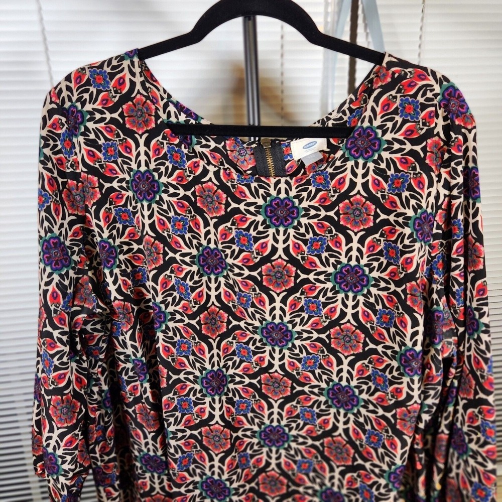 Old Navy 2X $39 ¾ Sleeve Boat Neck Black Coral Teal Blue Floral Shift Dress